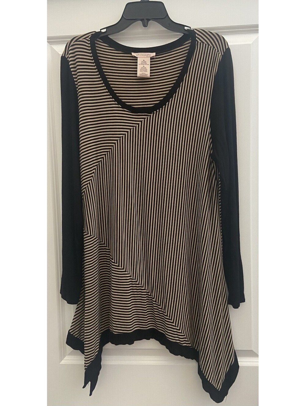 Philosophy Womens Black & Brown Striped Long Knit Top Shirt Size XL